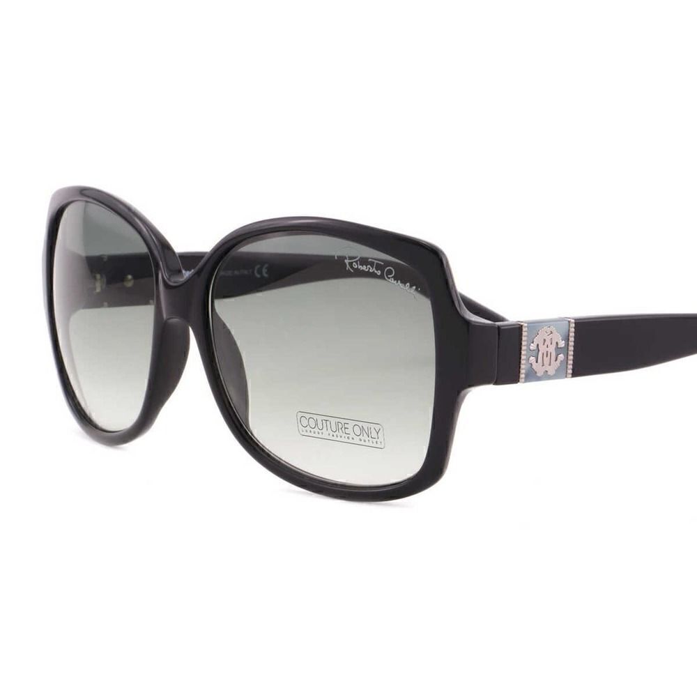 New Roberto Cavalli Women Black Square Sunglasses RC651S Gray-Olive Lens Classic - Picture 8 of 12